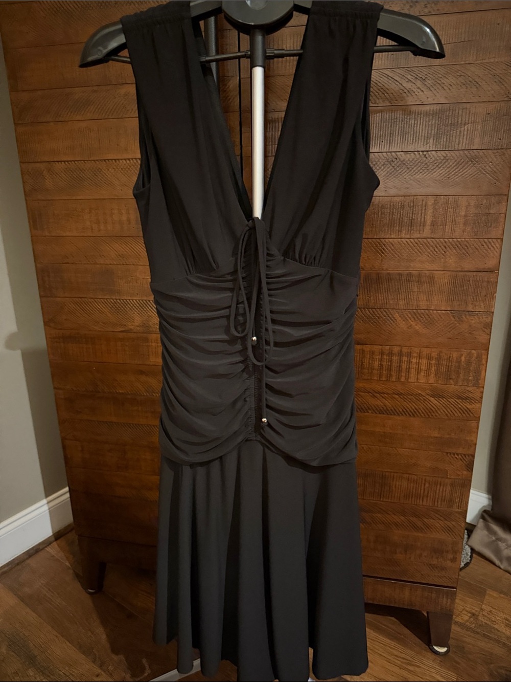 White House Black Market Black Backless Ruched V‑Neck Dress